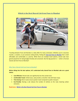 Which is the Best Shared Cab from Pune to Mumbai?