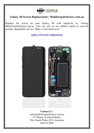 Galaxy S8 Screen Replacement  Mobilerepairfactory.com.au
