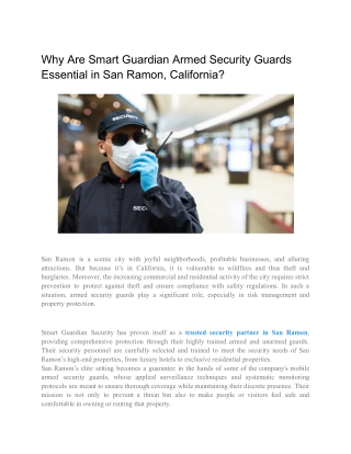 Why Are Smart Guardian Armed Security Guards Essential in San Ramon, California