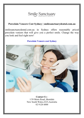 Porcelain Veneers Cost Sydney  smilesanctuarydental.com.au