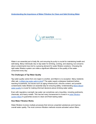 Understanding the Importance of Water Filtration for Clean and Safe Drinking Water