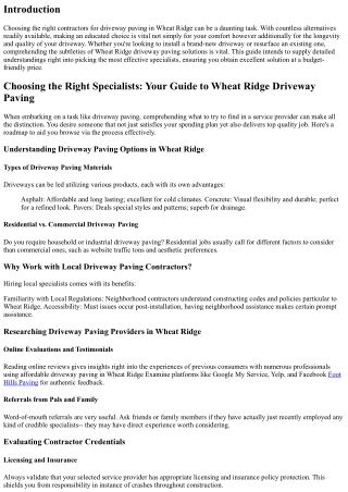 Selecting the Right Contractors: Your Guide to Wheat Ridge Driveway Paving