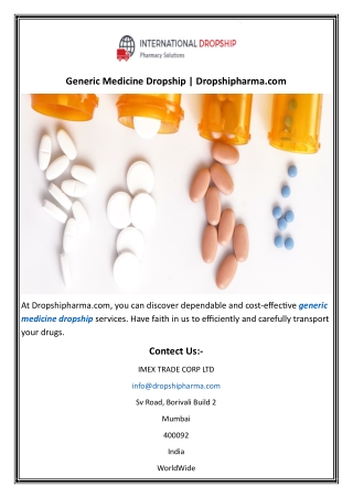 Generic Medicine Dropship  Dropshipharma