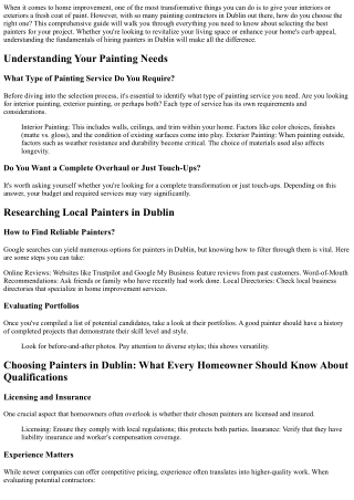 Choosing Painters in Dublin: What Every Homeowner Should Know