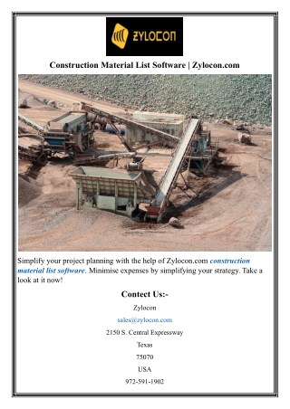 Construction Material List Software  Zylocon