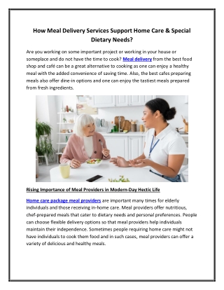 How Meal Delivery Services Support Home Care  Special Dietary Needs