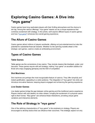 exploring casino games a dive into mys game