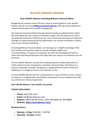 Bellevue Financial Advisors | Avier Wealth Advisors
