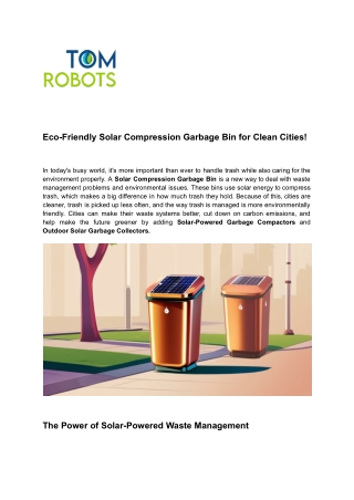 Eco-Friendly Solar Compression Garbage Bin for Clean Cities!
