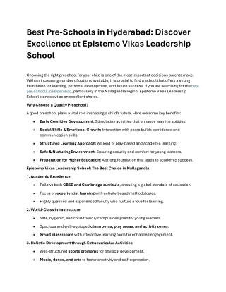 Best Pre-Schools in Hyderabad - Discover Excellence at Epistemo Vikas Leadership School