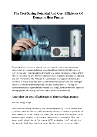 The Cost-Saving Potential And Cost-Efficiency Of Domestic Heat Pumps