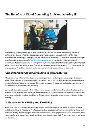 The Benefits of Cloud Computing for Manufacturing IT