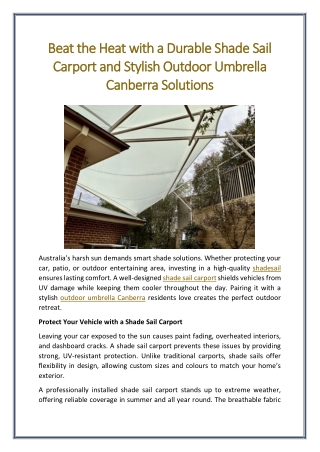 Beat the Heat with a Durable Shade Sail Carport and Stylish Outdoor Umbrella Canberra Solutions