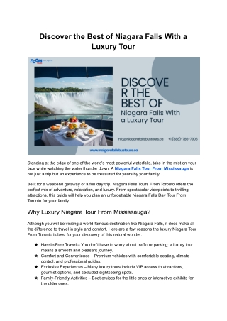 Discover the Best of Niagara Falls With a Luxury Tour