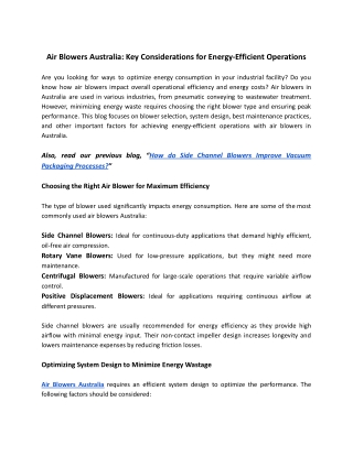 air blowers australia key considerations