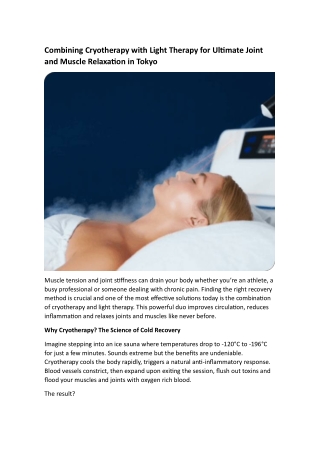 Joint and Muscle Relaxation in Tokyo