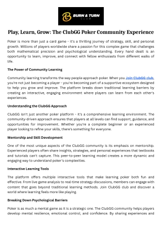 Play, Learn, Grow The ClubGG Poker Community Experience