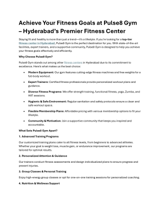 Achieve Your Fitness Goals at Pulse8 Gym – Hyderabad’s Premier Fitness Center