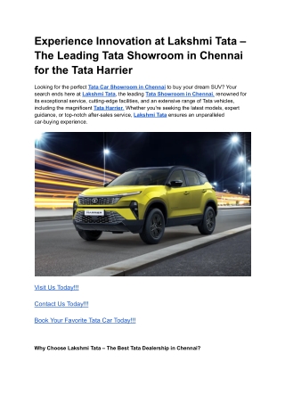 Experience Innovation at Lakshmi Tata – The Leading Tata Showroom in Chennai for the Tata Harrier