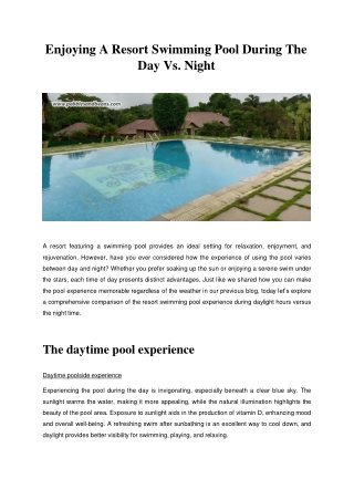 Enjoying A Resort Swimming Pool During The Day Vs. Night
