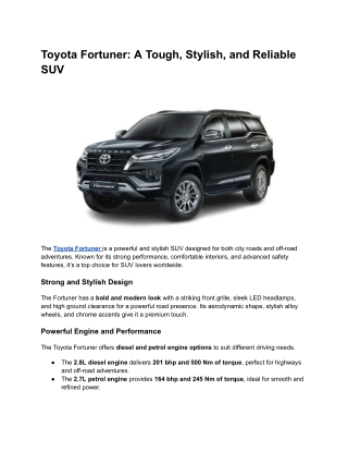 Toyota Fortuner_ A Tough, Stylish, and Reliable SUV