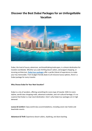 Discover the Best Dubai Packages for an Unforgettable Vacation