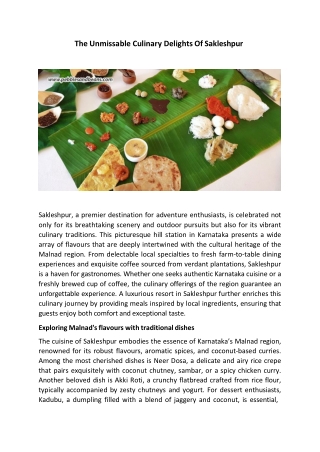 The Unmissable Culinary Delights Of Sakleshpur