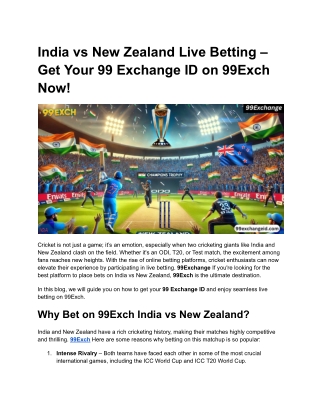 India vs New Zealand Live Betting – Get Your 99 Exchange ID on 99Exch Now