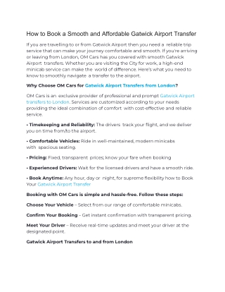 How to Book a Smooth and Affordable Gatwick Airport Transfer