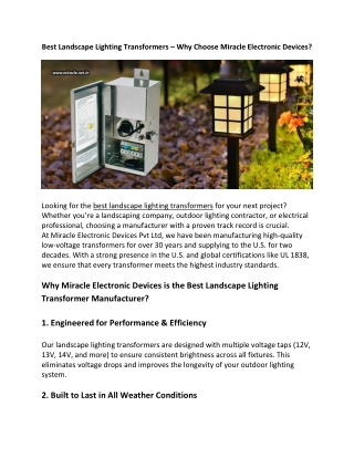 Best Landscape Lighting Transformers – Why Choose Miracle Electronic Devices