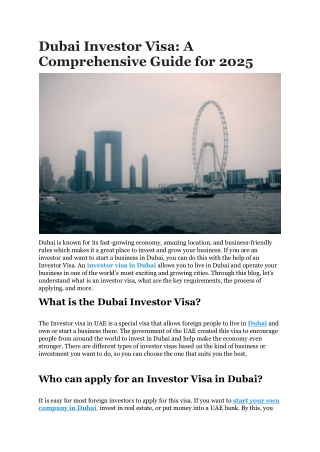 Dubai Investor Visa A Comprehensive Guide for 2025