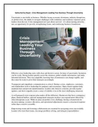 Salma Karina Hayat - Crisis Management - Leading Your Business Through Uncertainty