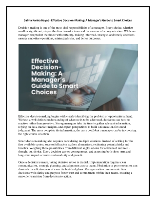 Salma Karina Hayat - Effective Decision-Making - A Manager’s Guide to Smart Choices