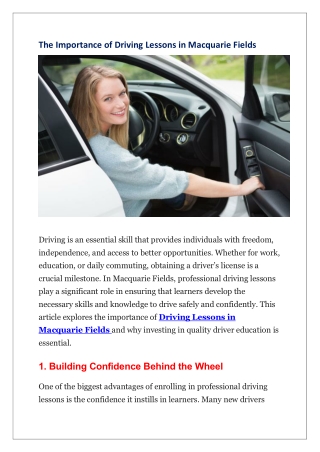 the importance of driving lessons in macquarie
