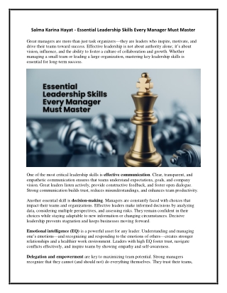 Salma Karina Hayat - Essential Leadership Skills Every Manager Must Master
