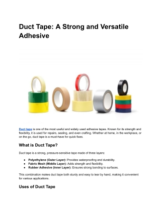 Duct Tape: The Ultimate Multi-Purpose Adhesive