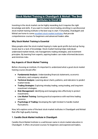Stock Market Training in Chandigarh & Mohali_ The Best Institutes to Enroll In