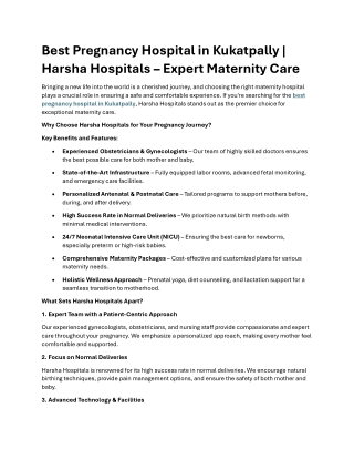 Best Pregnancy Hospital in Kukatpally_Harsha Hospitals – Expert Maternity Care