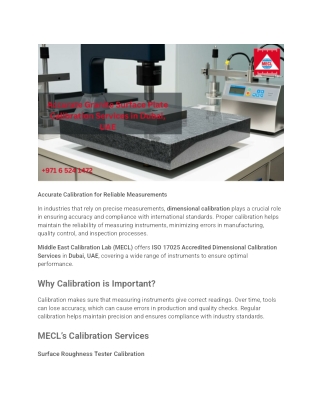 Accurate Granite Surface Plate Calibration Services in Dubai, UAE