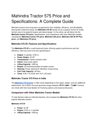 Mahindra Tractor 575 Price and Specifications_ A Complete Guide