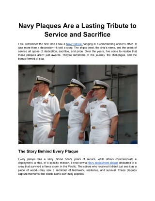 Navy Plaques Are a Lasting Tribute to Service and Sacrifice