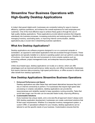 Streamline Your Business Operations with High-Quality Desktop Applications
