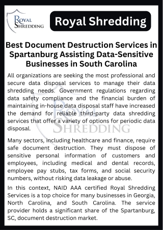 Best Document Destruction Services in Spartanburg Assisting Data-Sensitive