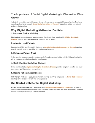 The Importance of Dental Digital Marketing in Chennai for Clinic Growth
