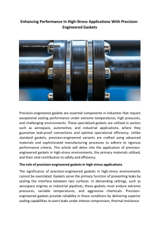 Enhancing Performance In High-Stress Applications With Precision-Engineered Gask