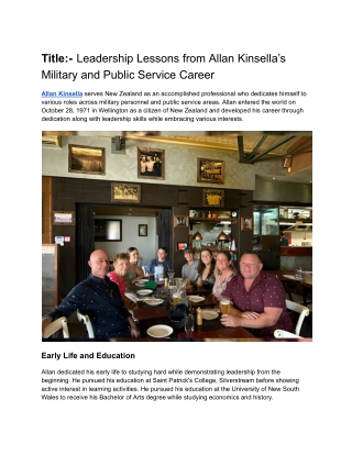 Leadership Lessons from Allan Kinsella’s Military and Public Service Career