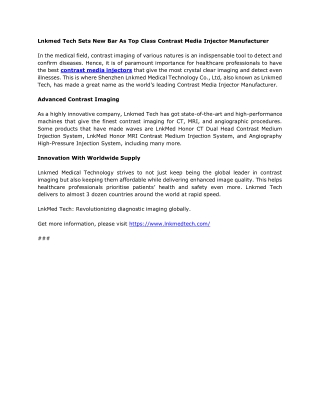 Contrast Media Injector Manufacturer