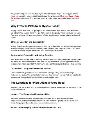 Plots near mysore road bangalore