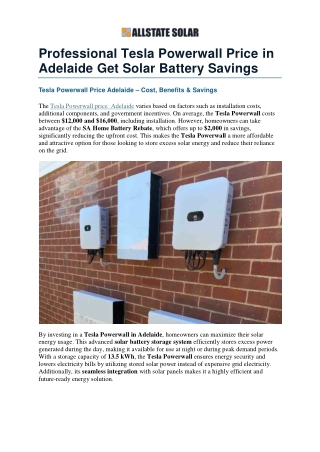 Professional Tesla Powerwall Price in Adelaide Get Solar Battery Savings