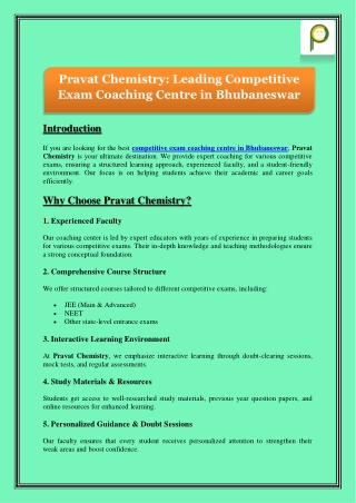 Pravat Chemistry - Leading Competitive Exam Coaching Centre in Bhubaneswar